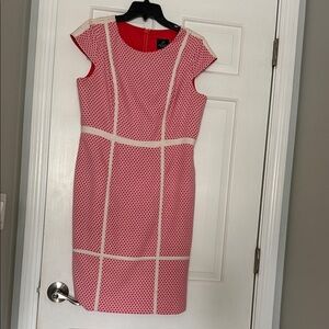 Adrianna Papell Pink and White Cap-Sleeve Sheath Dress